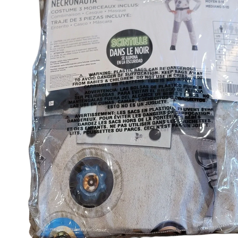 Zombie Skeleton‎ Astronaut Costume Helmet Kids Space Suit Glow in dark 3 piece - Picture 9 of 11